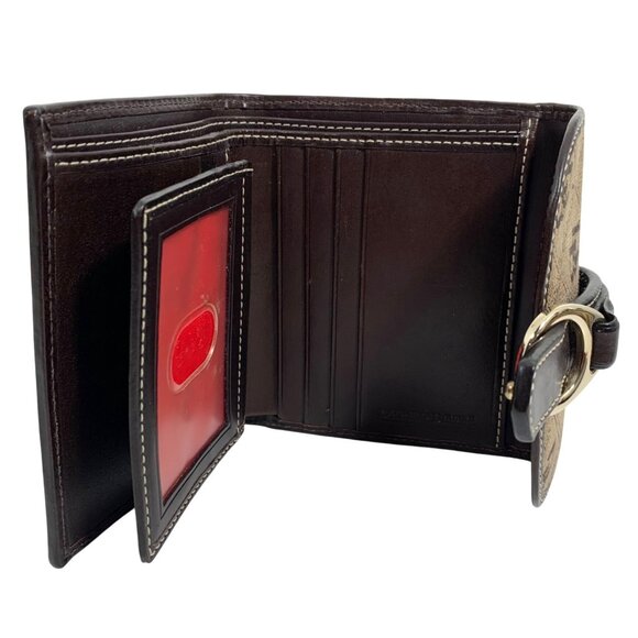 Dooney Bourke Signature Compact Wallet Trifold Brown/Tan Jacquard Leather Trim - Picture 8 of 11